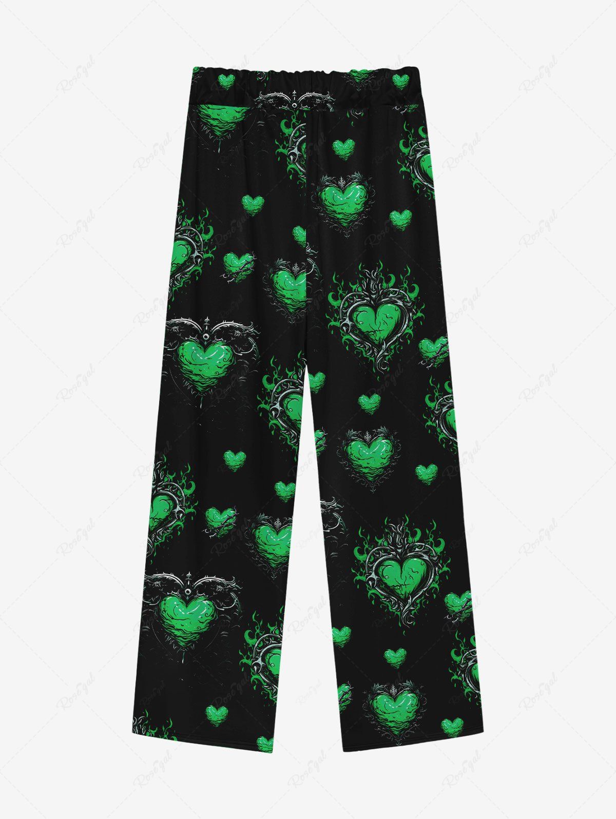 Gothic Valentine's Day Heart Plant Print Wide Leg Drawstring Sweatpants For Men