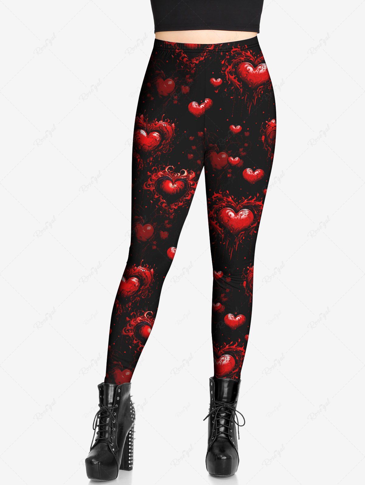 Gothic Plus Size 3D Bloody Heart Print Valentines Skinny Leggings