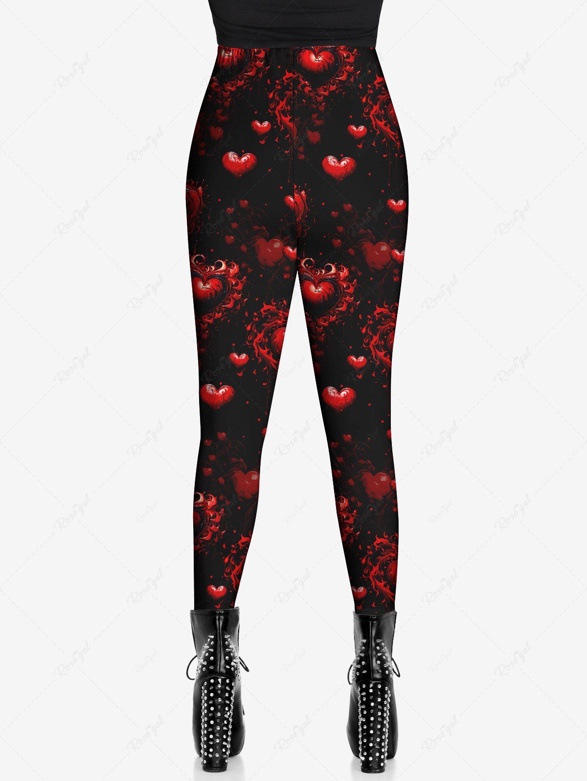 Gothic Plus Size 3D Bloody Heart Print Valentines Skinny Leggings