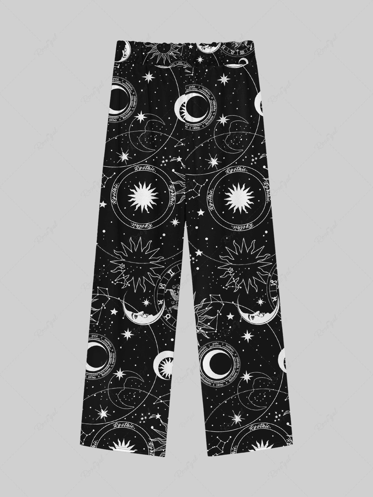 Gothic Galaxy Sun Moon Star Print Wide Leg Drawstring Sweatpants For Men
