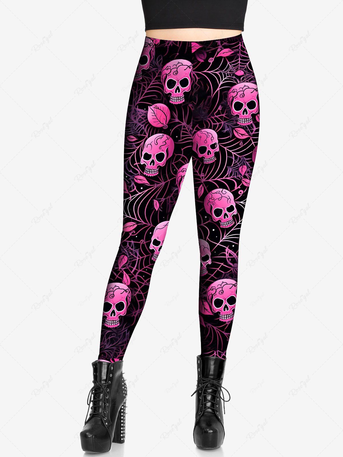 Gothic Plus Size Skulls Spider Web Print Ombre Skinny Leggings