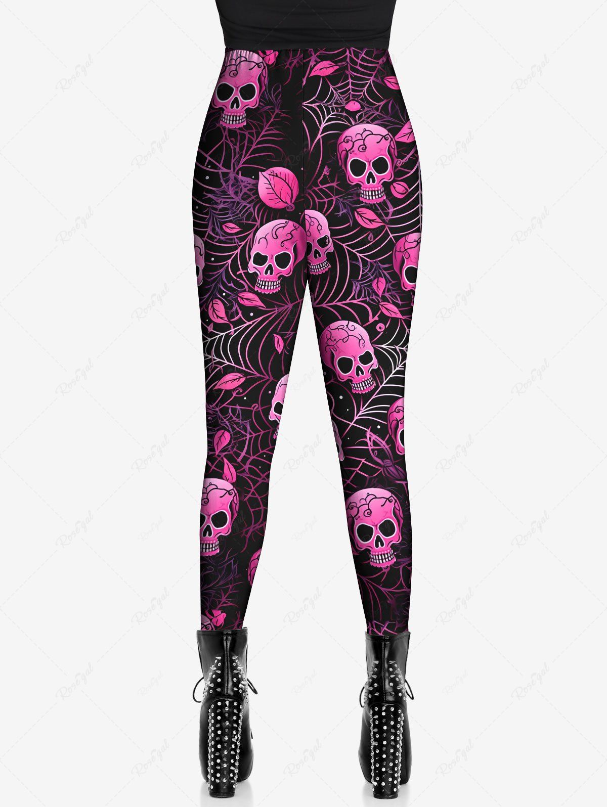 Gothic Plus Size Skulls Spider Web Print Ombre Skinny Leggings