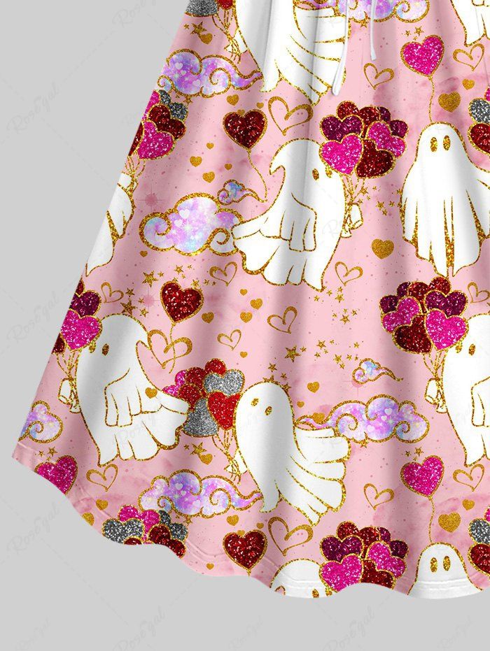 Gothic Plus Size Cute Ghost Cloud Sequins Heart Balloons Stars Print Valentines Cinched A Line Dress