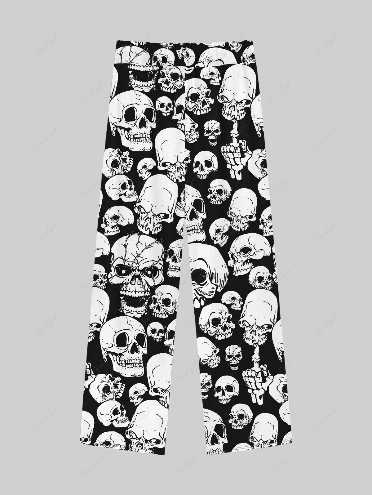 Gothic Skulls Print Drawstring Wide Leg Sweatpants For Men