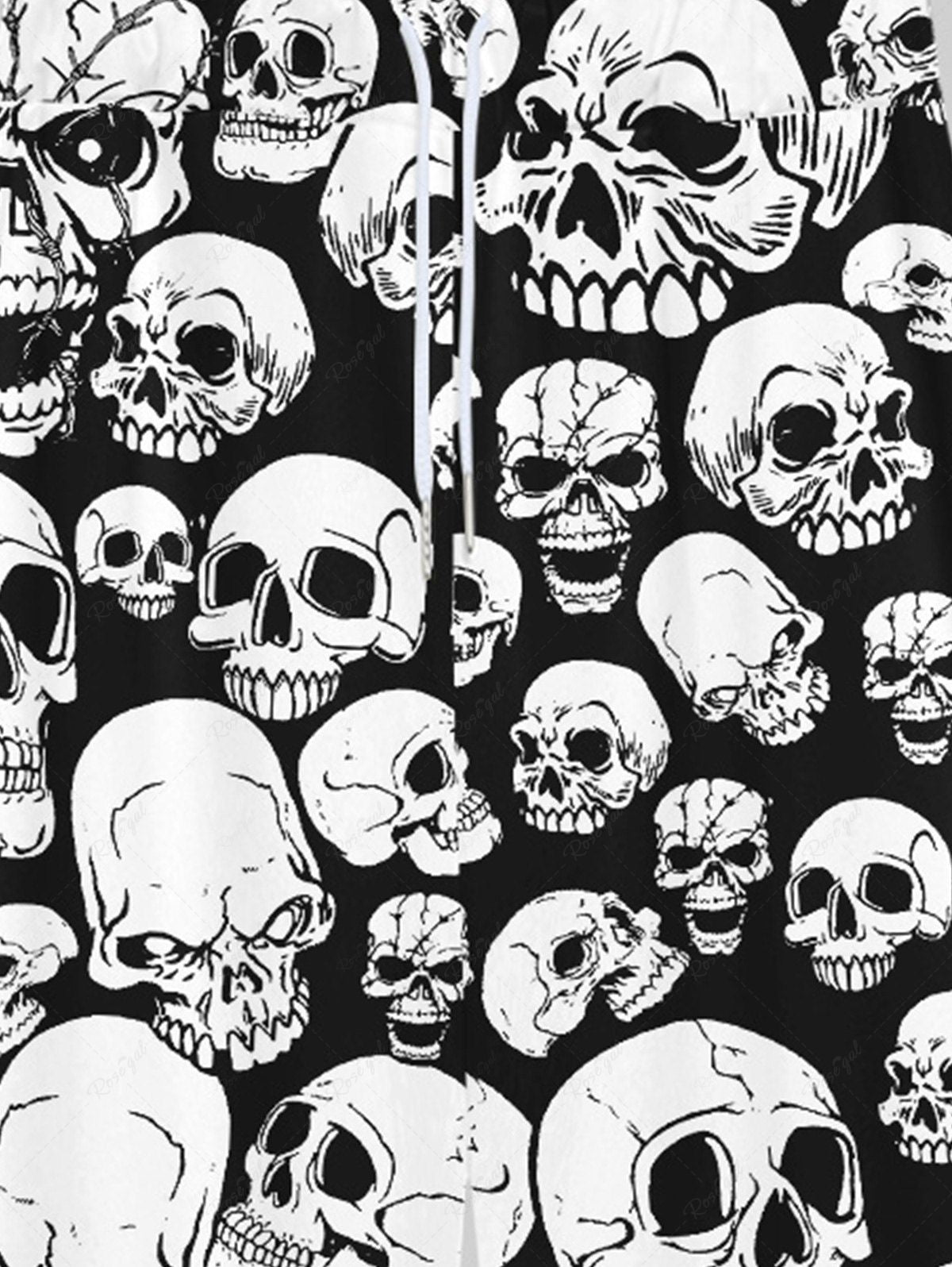 Gothic Skulls Print Drawstring Wide Leg Sweatpants For Men