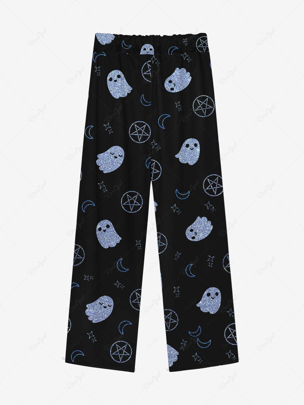 Gothic Cute Ghost Moon Star Print Drawstring Wide Leg Sweatpants For Men