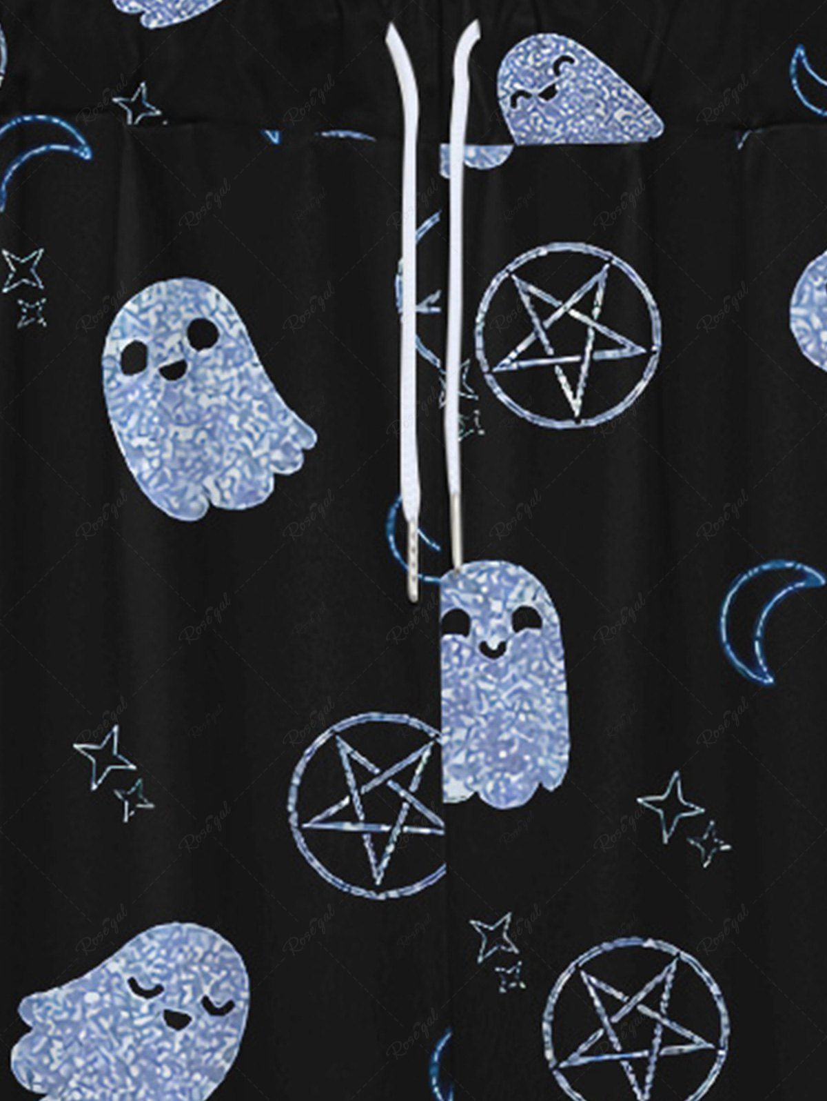 Gothic Cute Ghost Moon Star Print Drawstring Wide Leg Sweatpants For Men