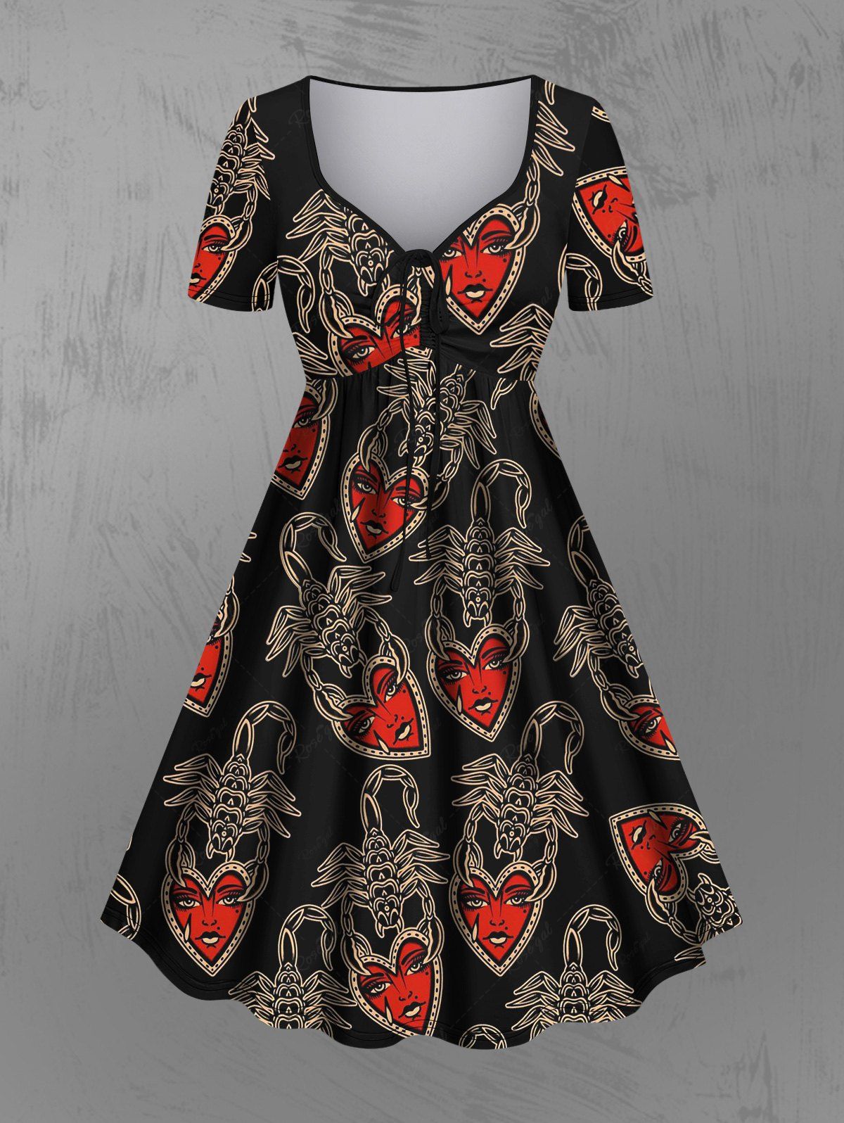 Gothic Scorpion Wizard Heart Print Valentines Cinched A Line Dress