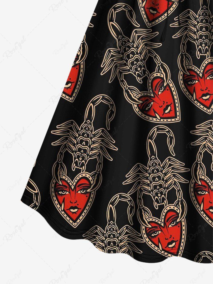 Gothic Scorpion Wizard Heart Print Valentines Cinched A Line Dress
