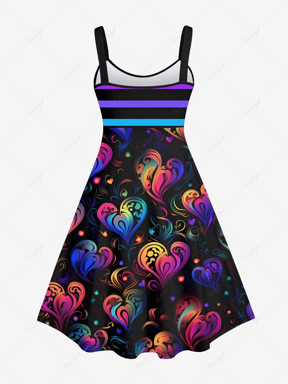 Gothic Plus Size Colorful Glitter Ombre Striped Heart Floral Print Valentines A Line Backless Tank Dress