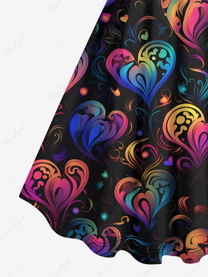 Gothic Plus Size Colorful Glitter Ombre Striped Heart Floral Print Valentines A Line Backless Tank Dress