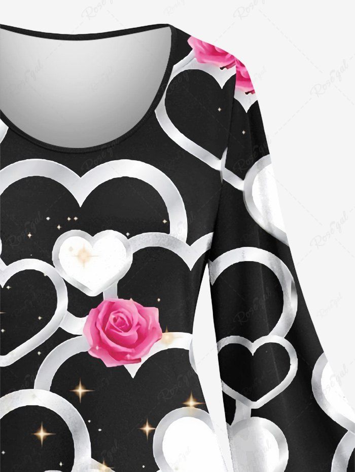 Gothic Plus Size Flare Sleeves Glitter Stars Rose Flower Heart Print Valentines A Line Dress