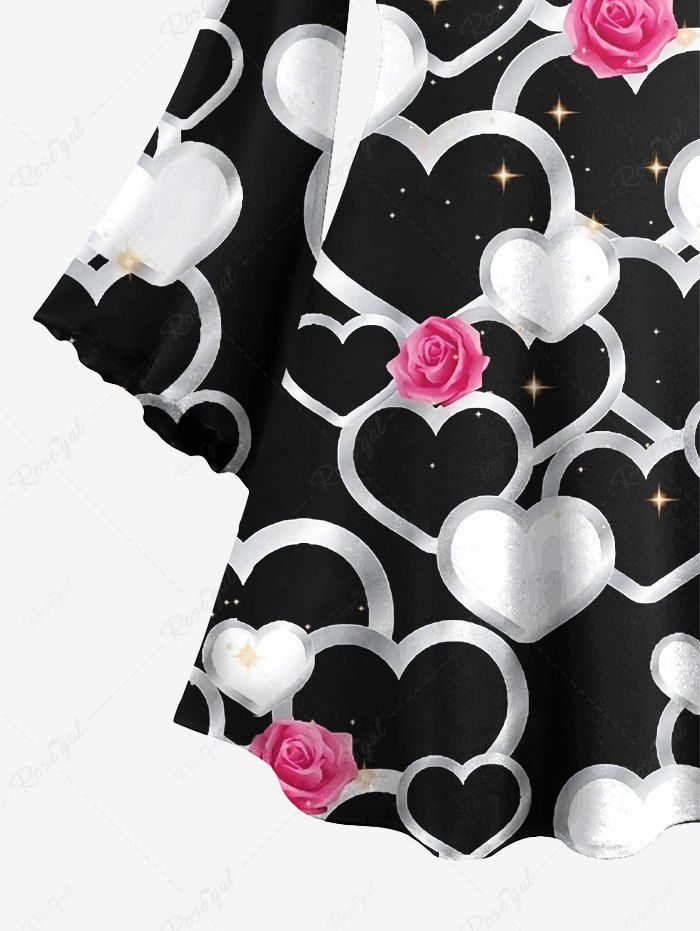 Gothic Plus Size Flare Sleeves Glitter Stars Rose Flower Heart Print Valentines A Line Dress