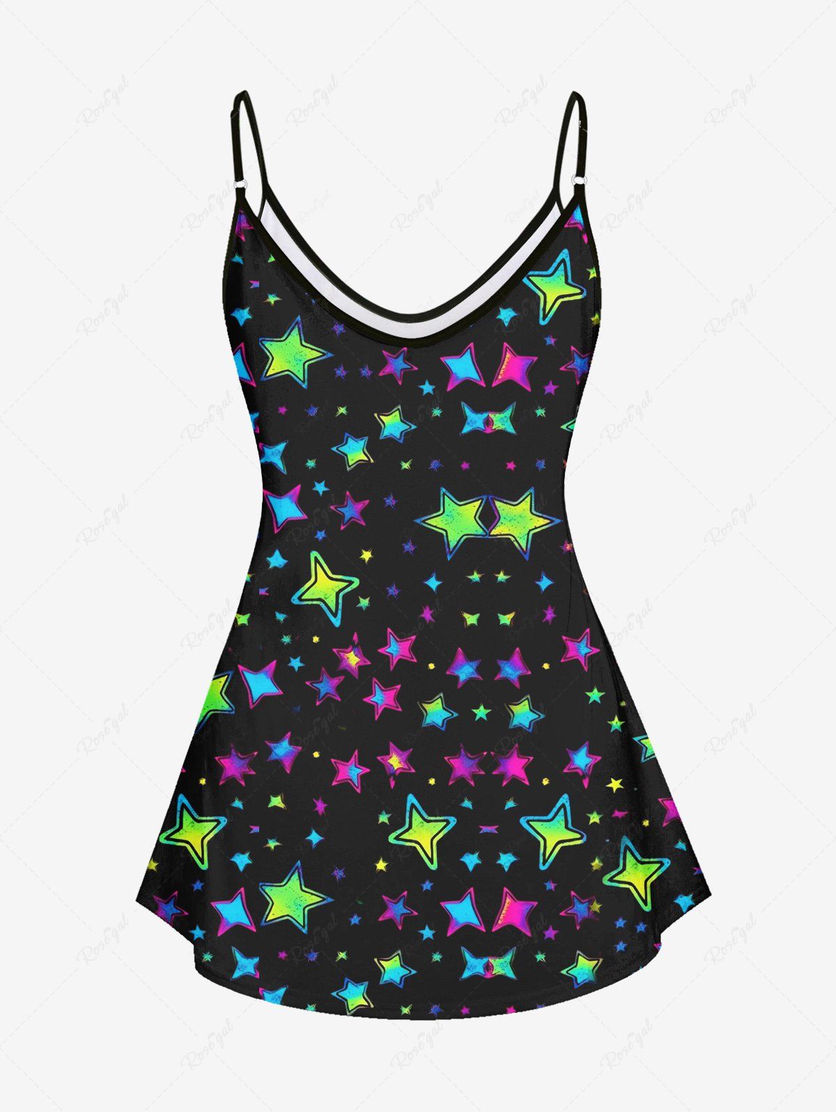 Gothic Plus Size Colorful Skull Stars Print Cami Top(Adjustable Shoulder Strap)