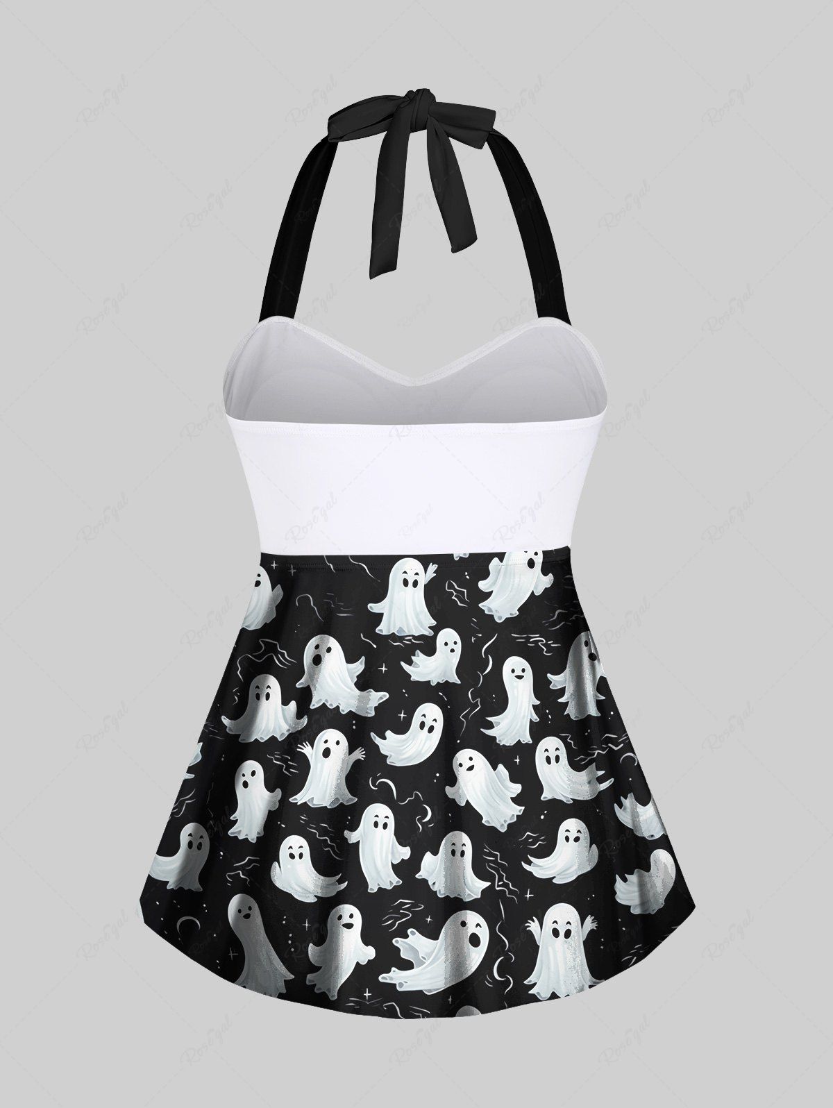 Gothic Plus Size Cute Ghost Print Twist Halter Backless Tankini Top