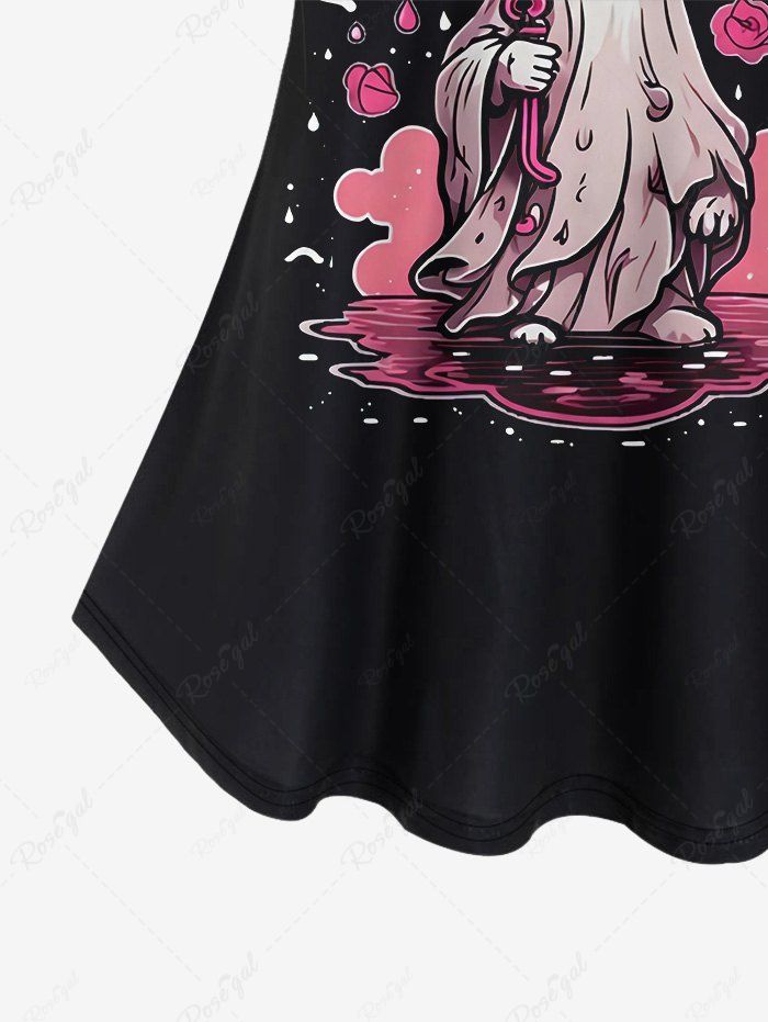 Gothic Plus Size Cold Shoulder Rainy Umbrella Ghost Rose Flower Print Valentines Cami T-shirt