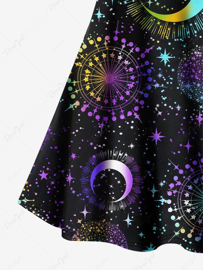Gothic Colorful Glitter Ombre Moon Star Galaxy Print Crisscross A Line Cami Dress