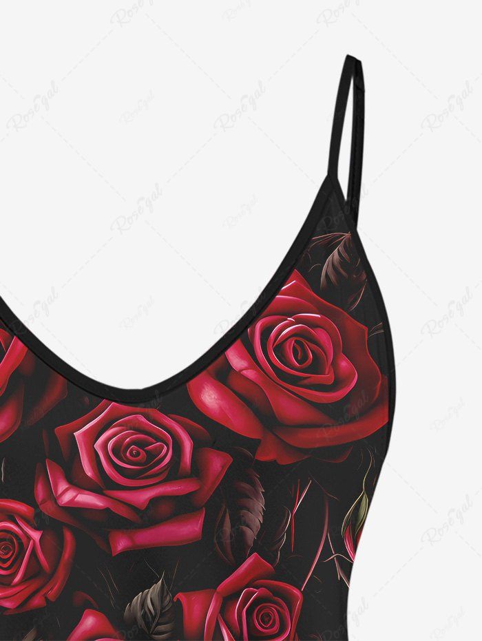 Gothic Plus Size Bloody Rose Flower Print Valentines Cami Top(Adjustable Shoulder Strap)