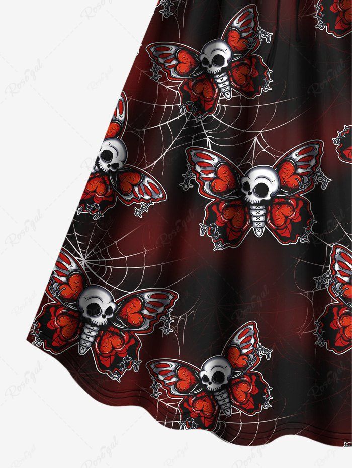 Gothic Plus Size Skulls Butterfly Spider Web Print Cinched Ombre A Line Dress