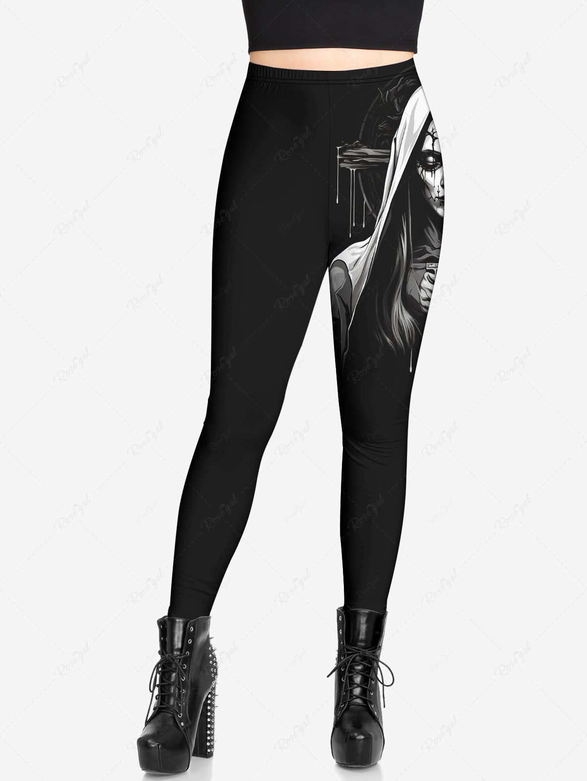 Gothic Plus Size Bloody Wizard Cross Print Skinny Leggings