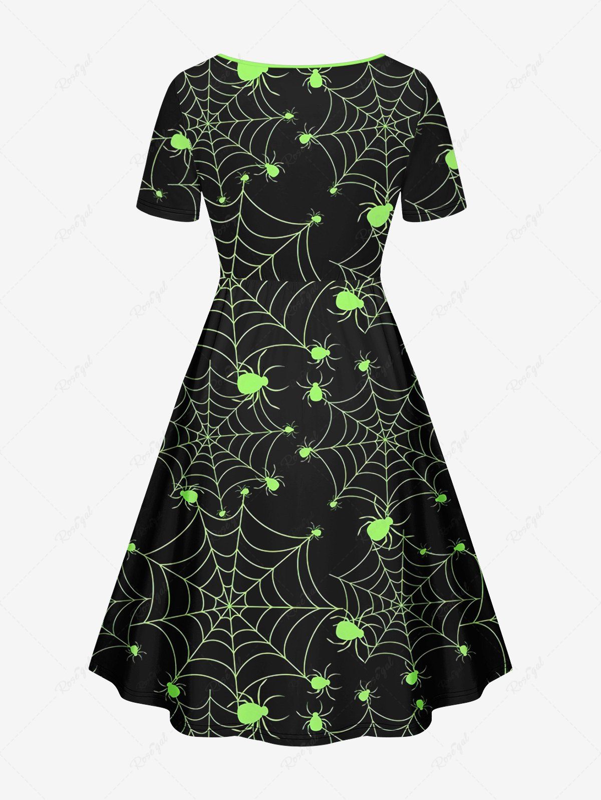 Gothic Plus Size Spider and Spider-web Print Cinched A Line Dress