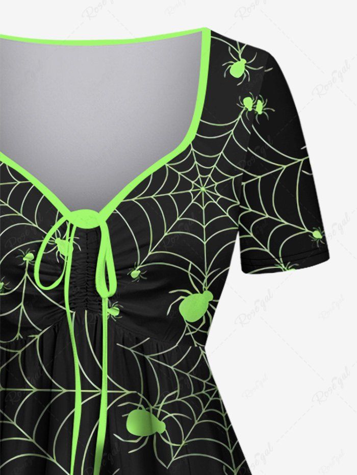 Gothic Plus Size Spider and Spider-web Print Cinched A Line Dress