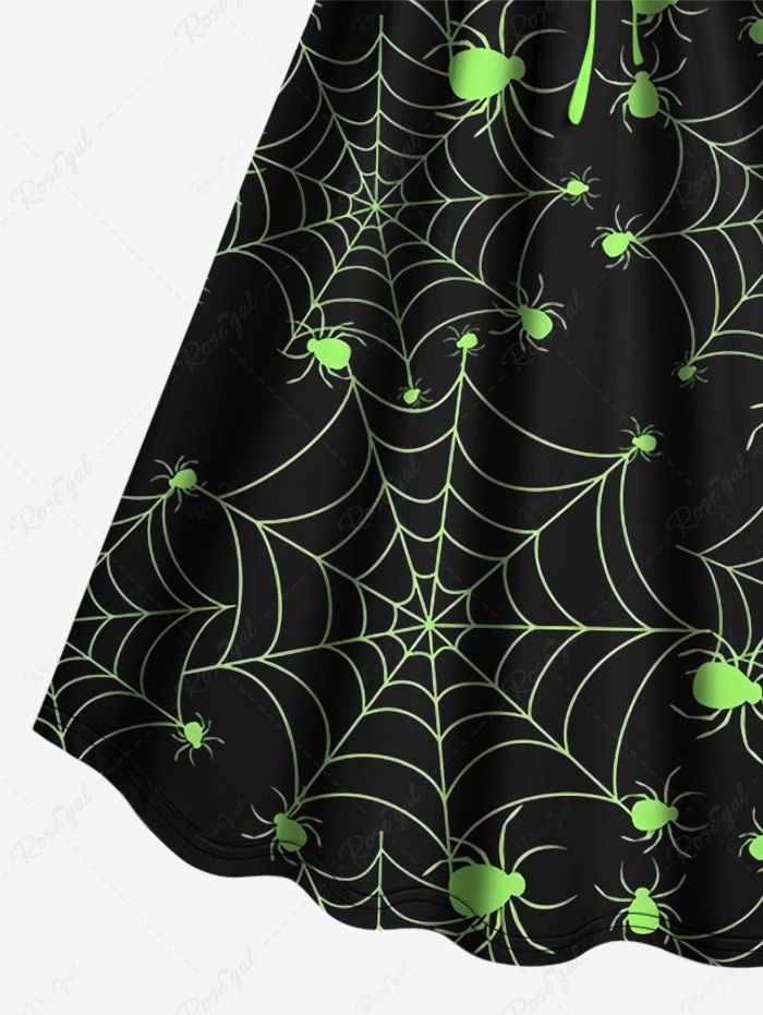 Gothic Plus Size Spider and Spider-web Print Cinched A Line Dress