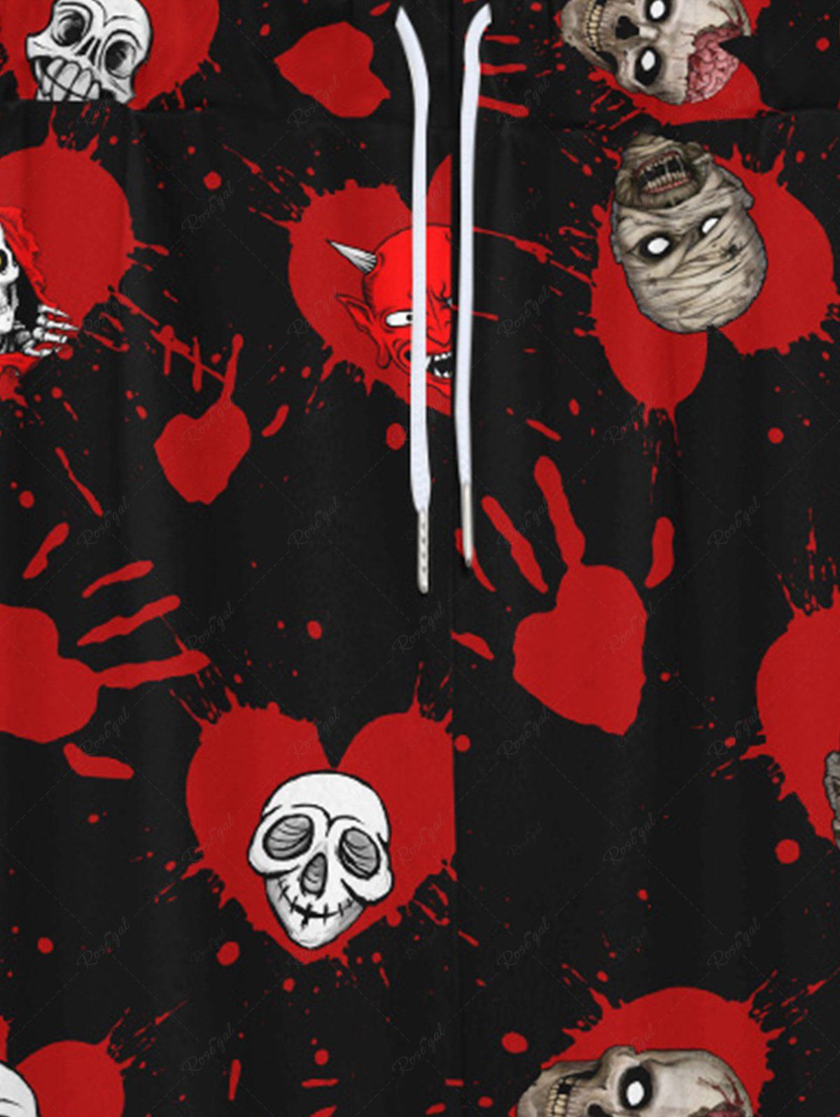 Gothic Bloody Heart Palm Skulls Print Valentines Drawstring Wide Leg Sweatpants For Men