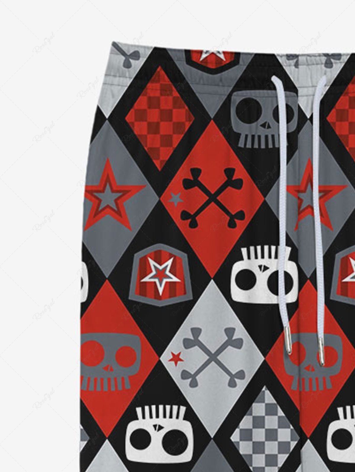 Gothic Skull Star Bone Geometric Plaid Colorblock Print Drawstring Pockets Sweatpants For Men