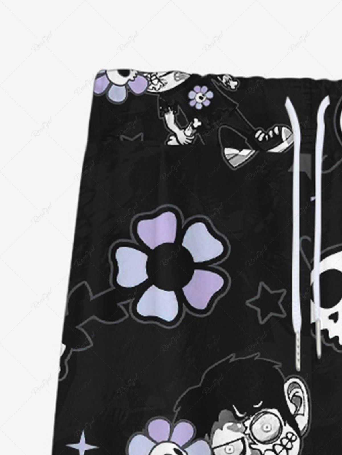 Gothic Skulls Star Sunflower Cartoon Boy Print Drawstring Wide Leg Sweatpants For Men