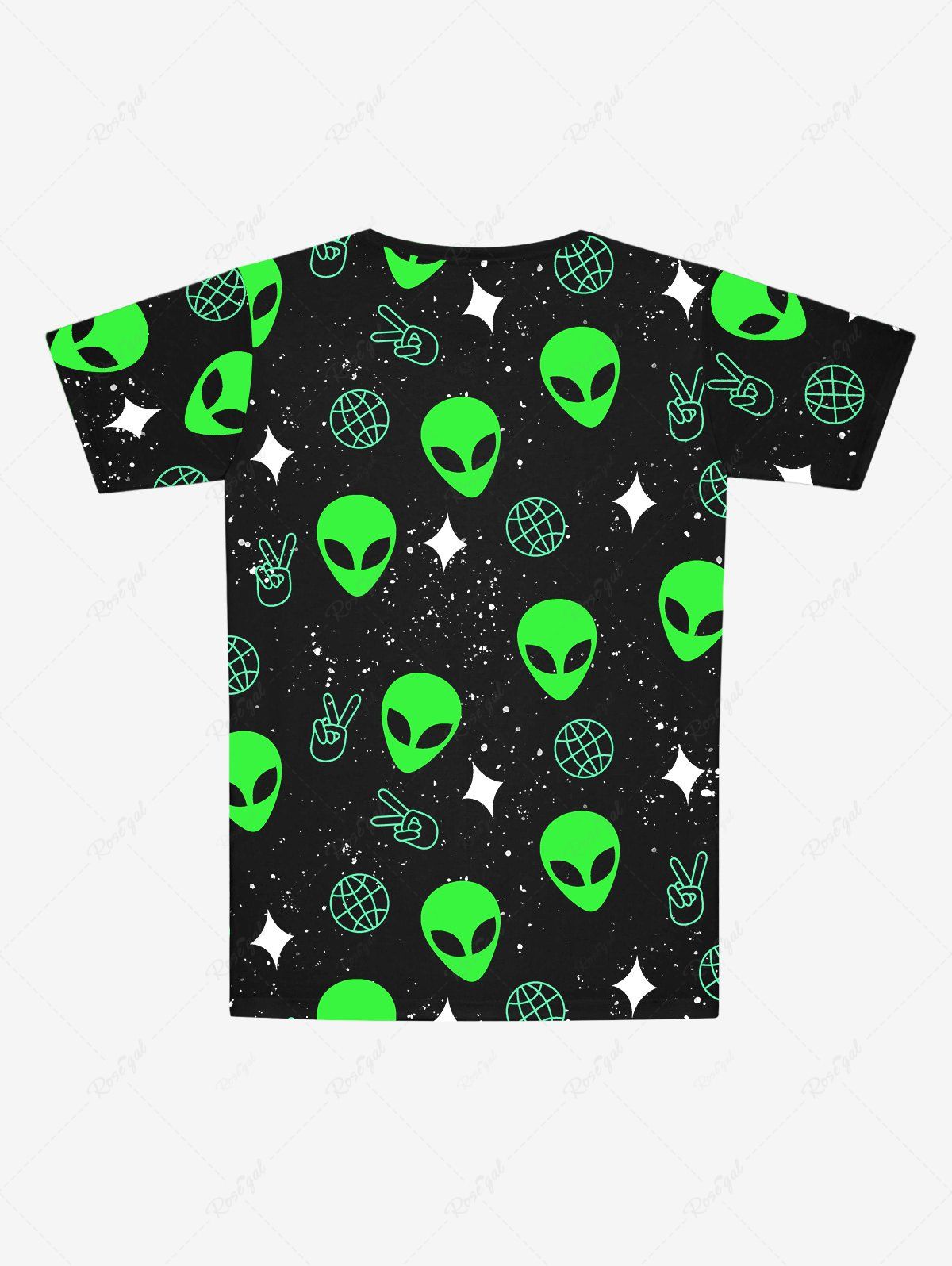 Gothic Plus Size Alien Moon Star Victory Gesture Galaxy Print Short Sleeves T-shirt For Men