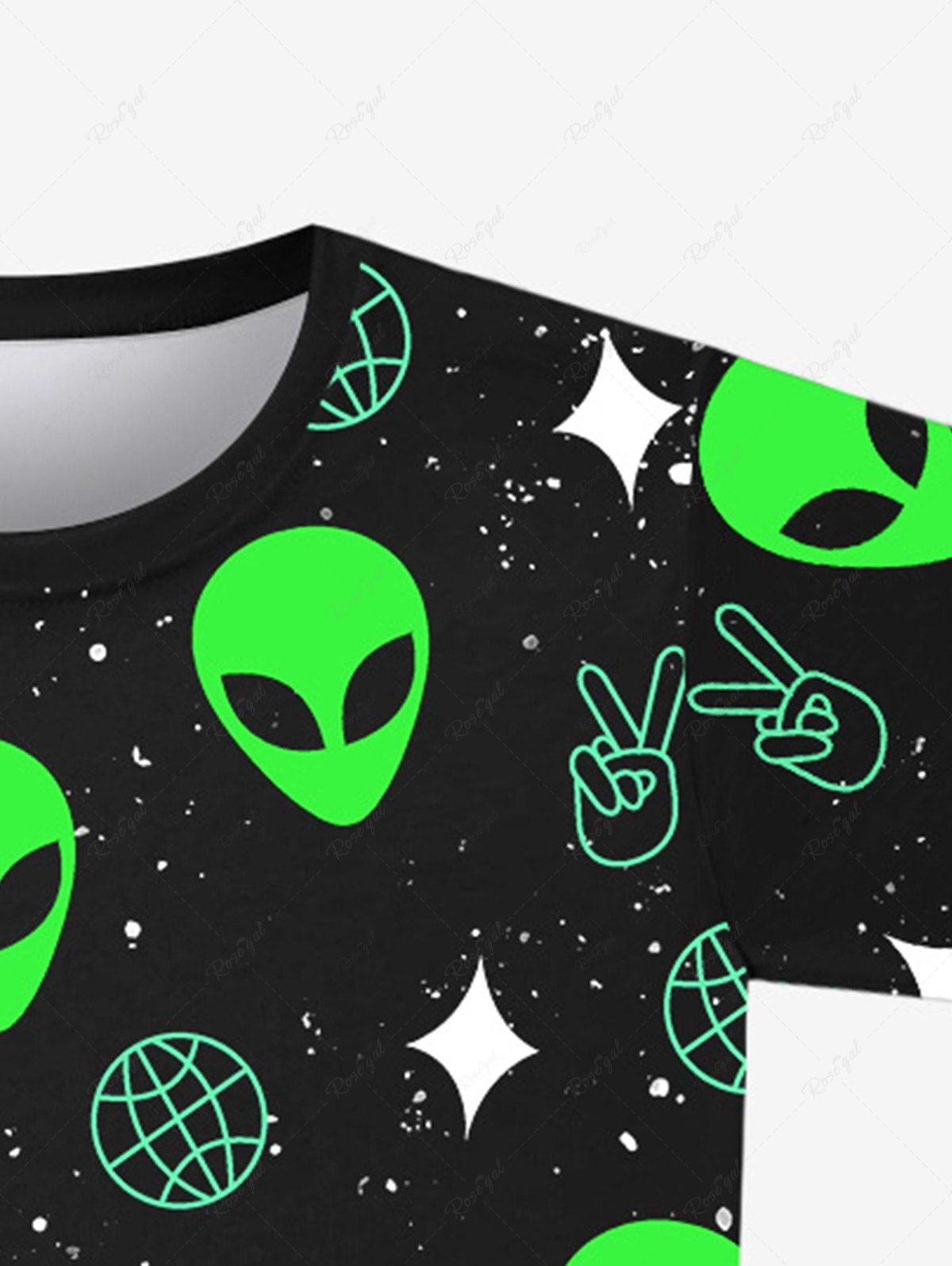 Gothic Plus Size Alien Moon Star Victory Gesture Galaxy Print Short Sleeves T-shirt For Men