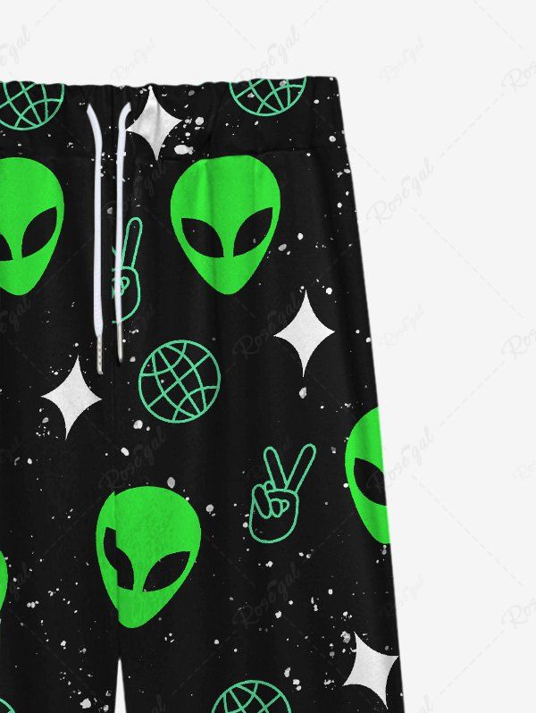 Gothic Skulls Alien Star Planet Print Drawstring Wide Leg Sweatpants For Men