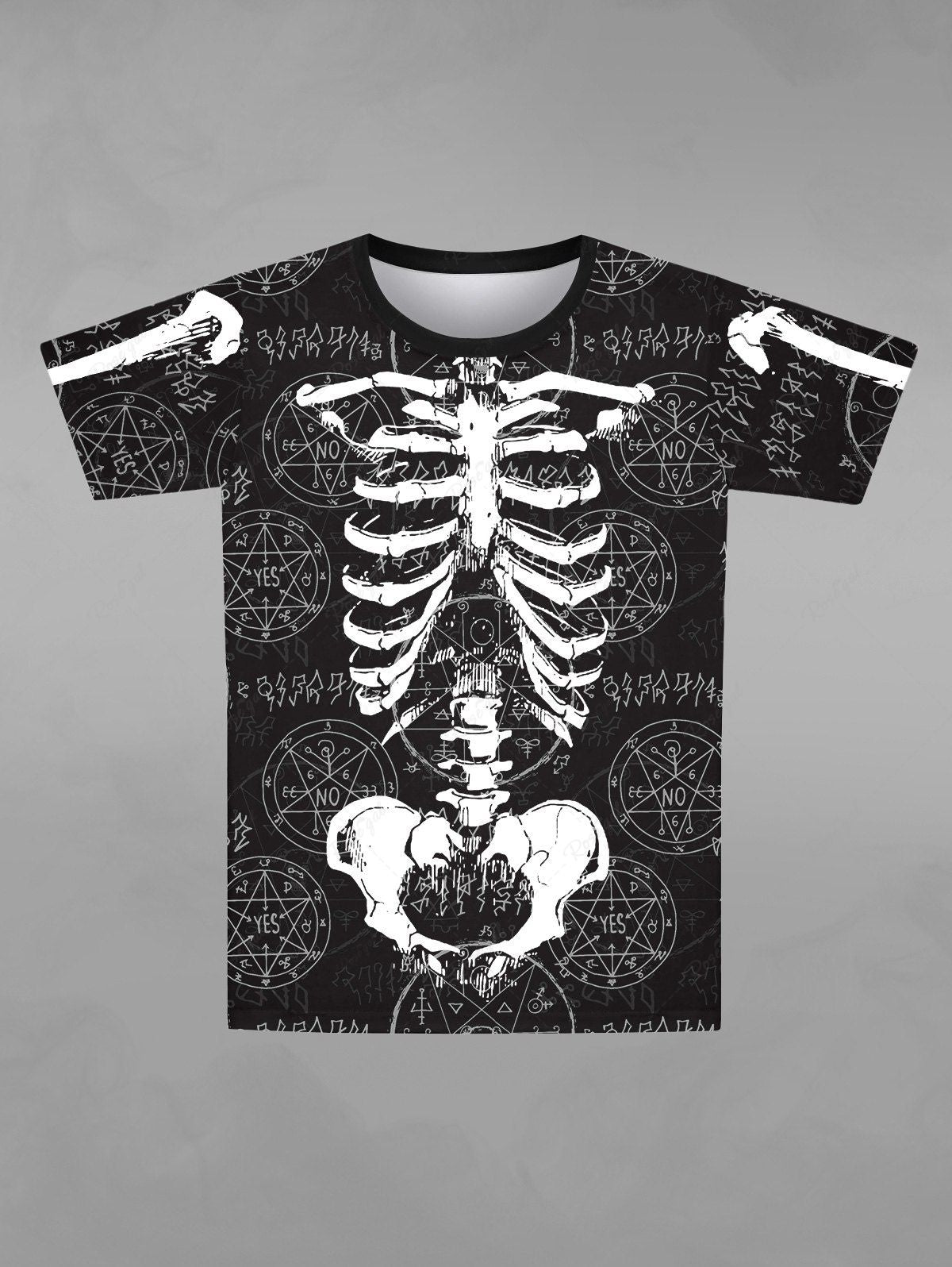 Gothic Plus Size Skeleton Constellation Print Short Sleeves T-shirt For Men