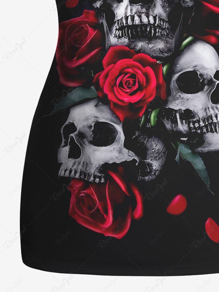 Gothic Plus Size Rose Flower Skulls Print Racerback Tank Top