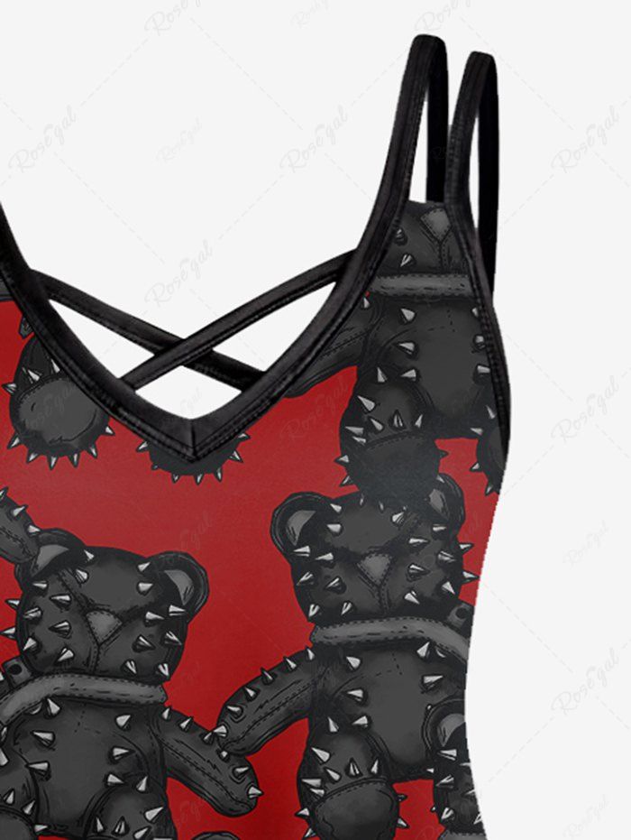 Gothic Plus Size Rivet Bear 3D Print Crisscross Cami Dress