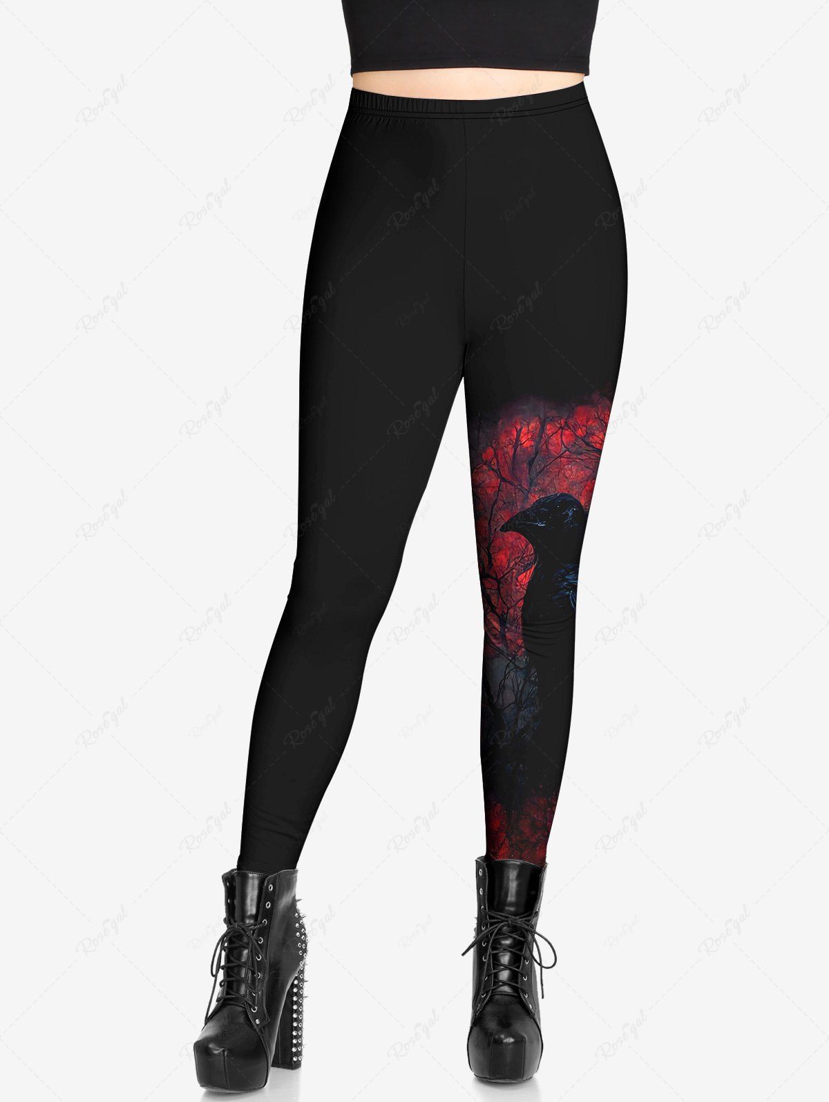 Gothic Plus Size Eagle Trees Fire Print Leggings