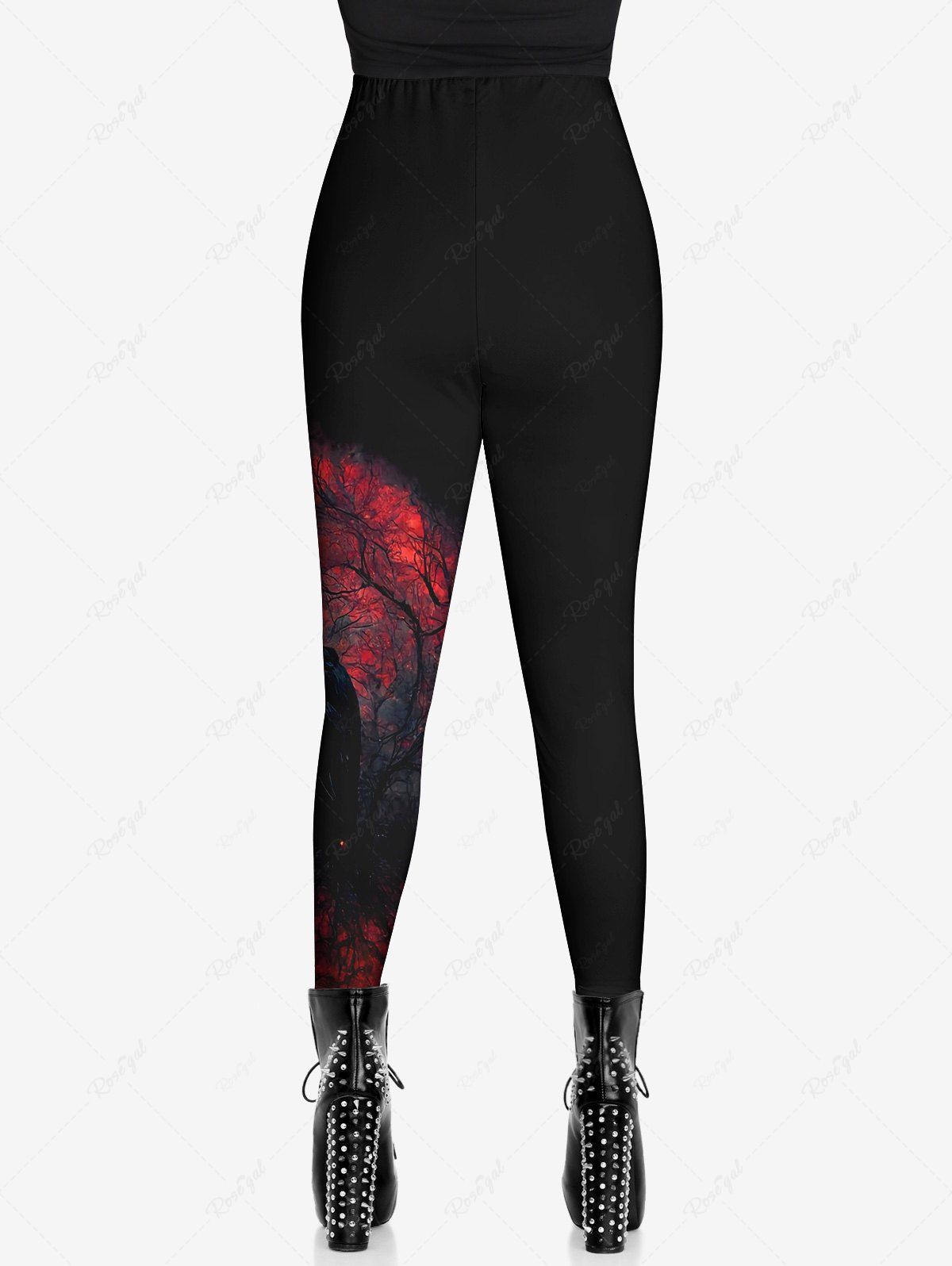 Gothic Plus Size Eagle Trees Fire Print Leggings