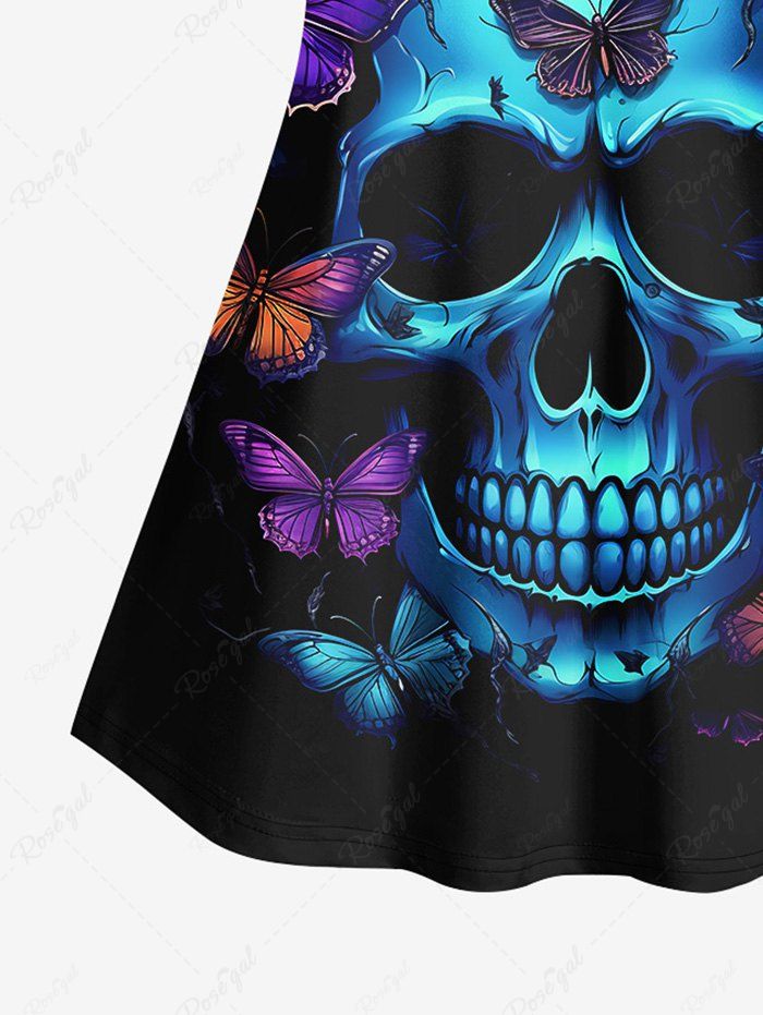 Gothic Plus Size 3D Skull Colorful Butterfly Print Cami Top(Adjustable Shoulder Strap)