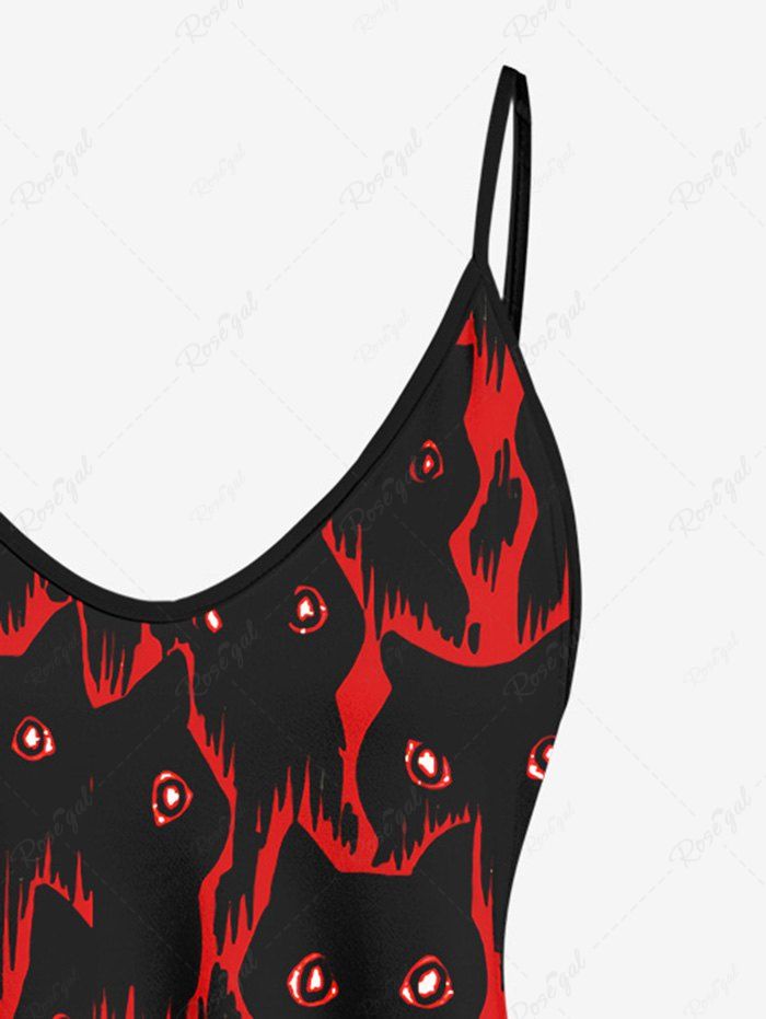 Gothic Plus Size Cat Fire Print Cami Top(Adjustable Shoulder Strap)