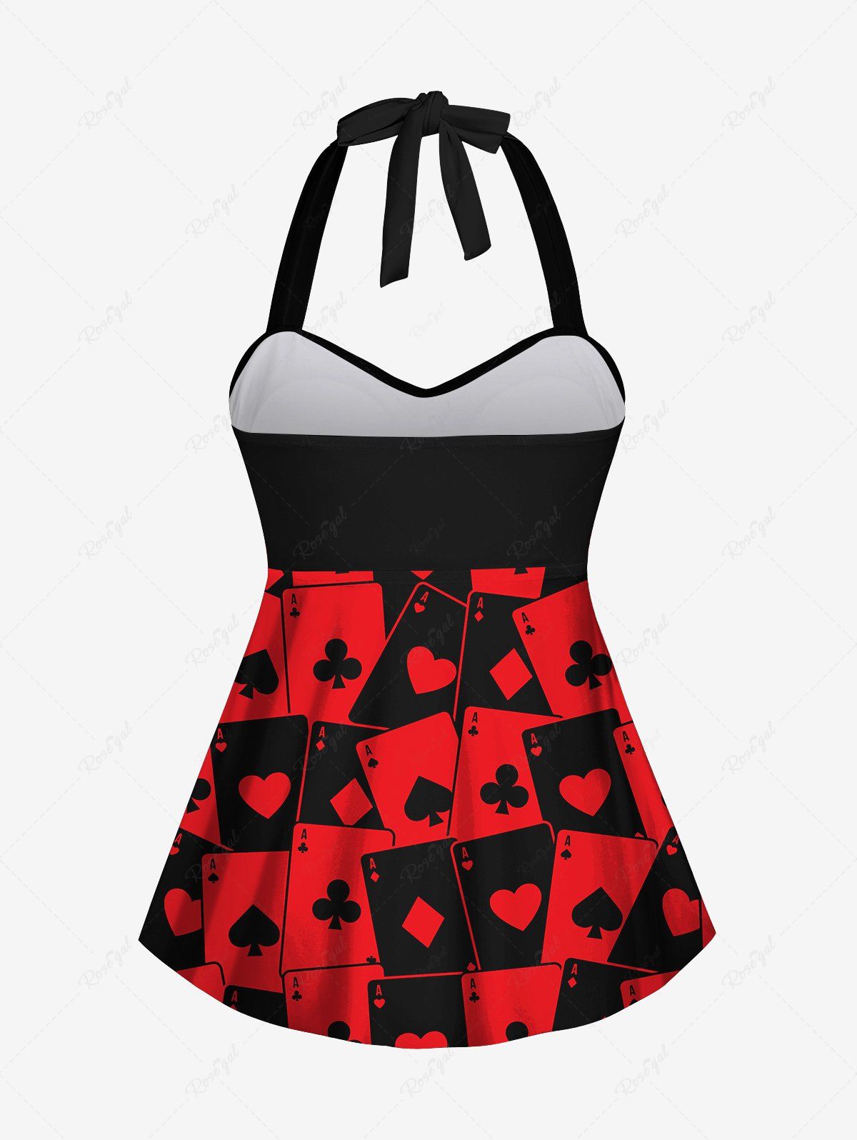 Gothic Plus Size Poker Print Twist Halter Backless Tankini Top