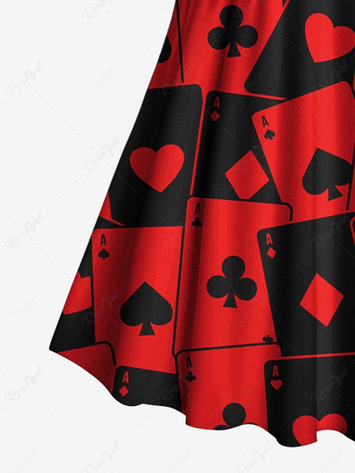 Gothic Plus Size Poker Print Twist Halter Backless Tankini Top