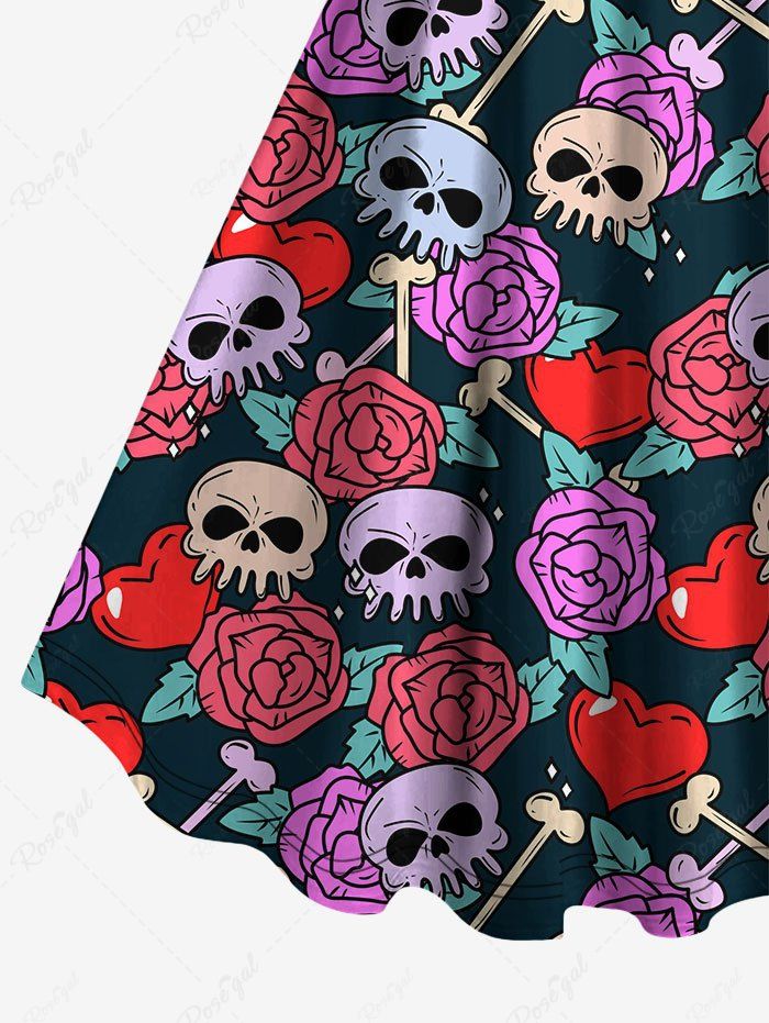 Gothic Plus Size Skull Heart Rose Flower Bone Print Backless A Line Tank Dress