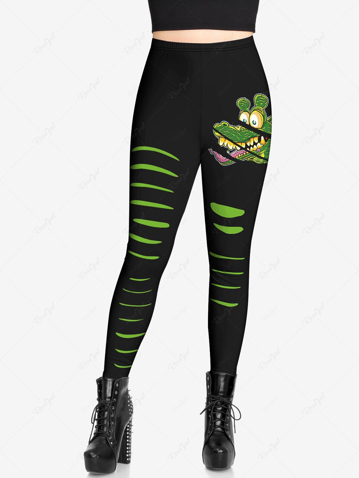 Gothic Plus Size 3D Ripped Crocodile Print Skinny Leggings