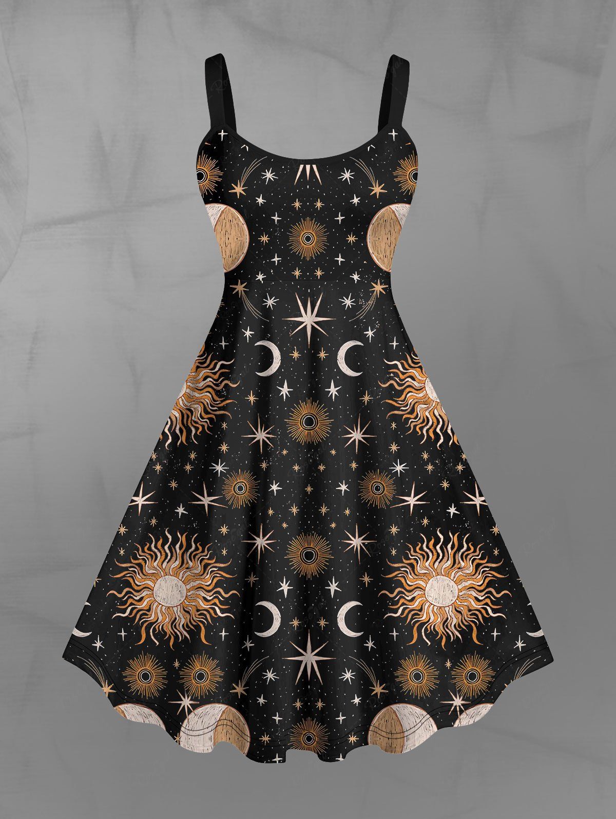 Gothic Plus Size Sun Moon Star Galaxy Print Backless A Line Tank Dress