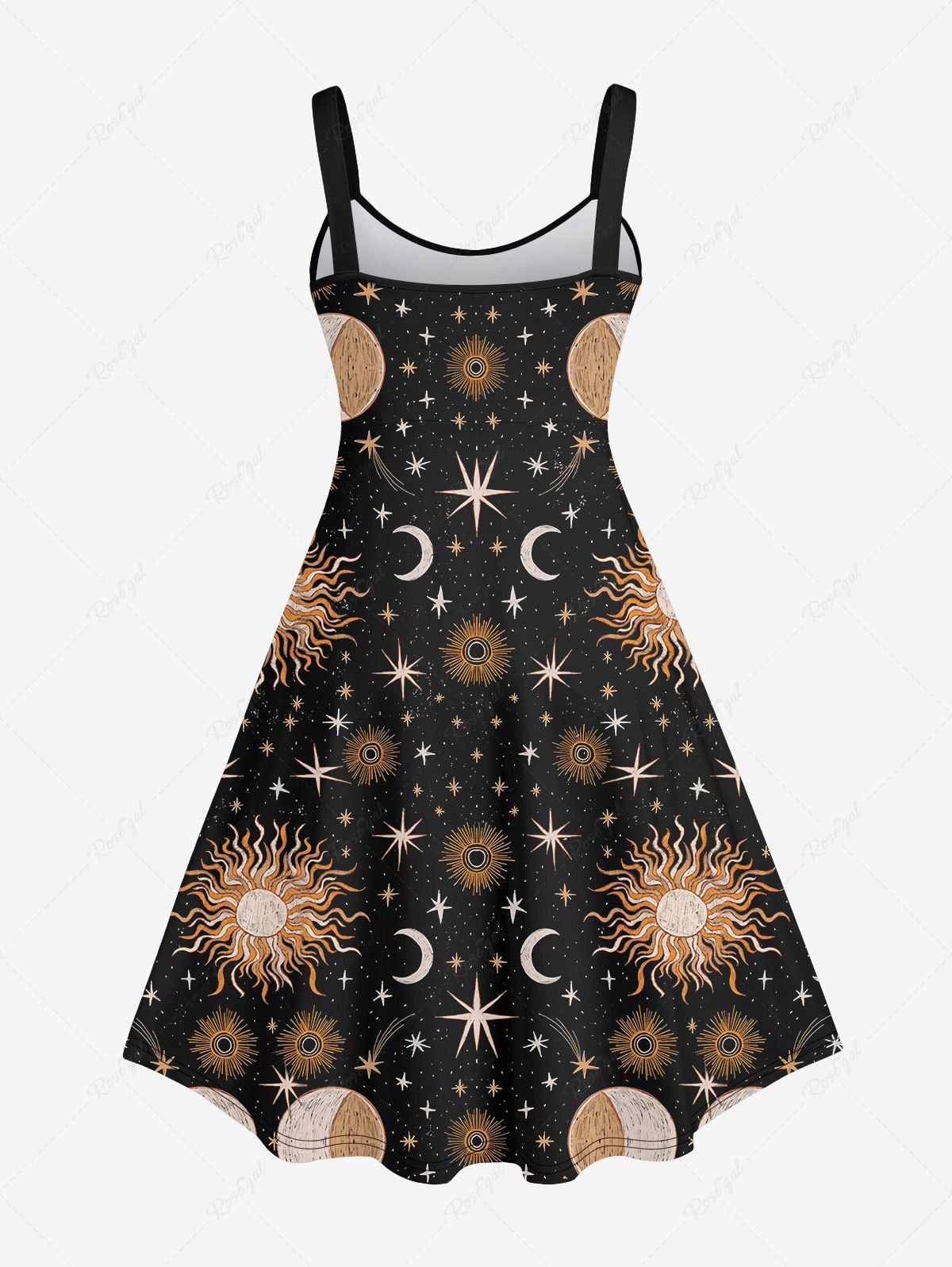 Gothic Plus Size Sun Moon Star Galaxy Print Backless A Line Tank Dress