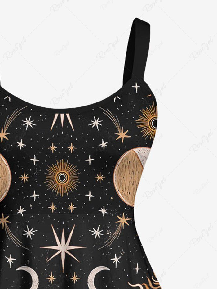 Gothic Plus Size Sun Moon Star Galaxy Print Backless A Line Tank Dress