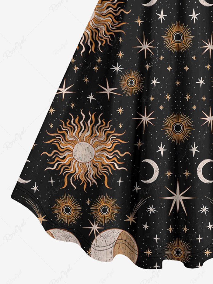 Gothic Plus Size Sun Moon Star Galaxy Print Backless A Line Tank Dress