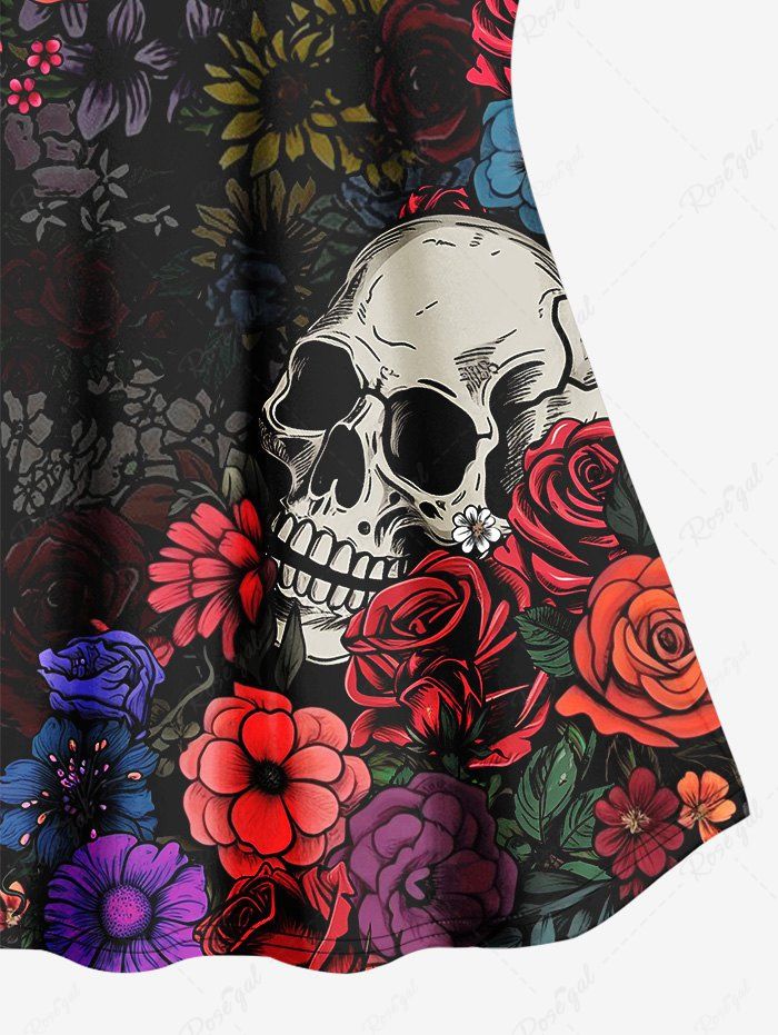 Gothic Plus Size Skull Ombre Colorful Flower Print Cami Top(Adjustable Shoulder Strap)