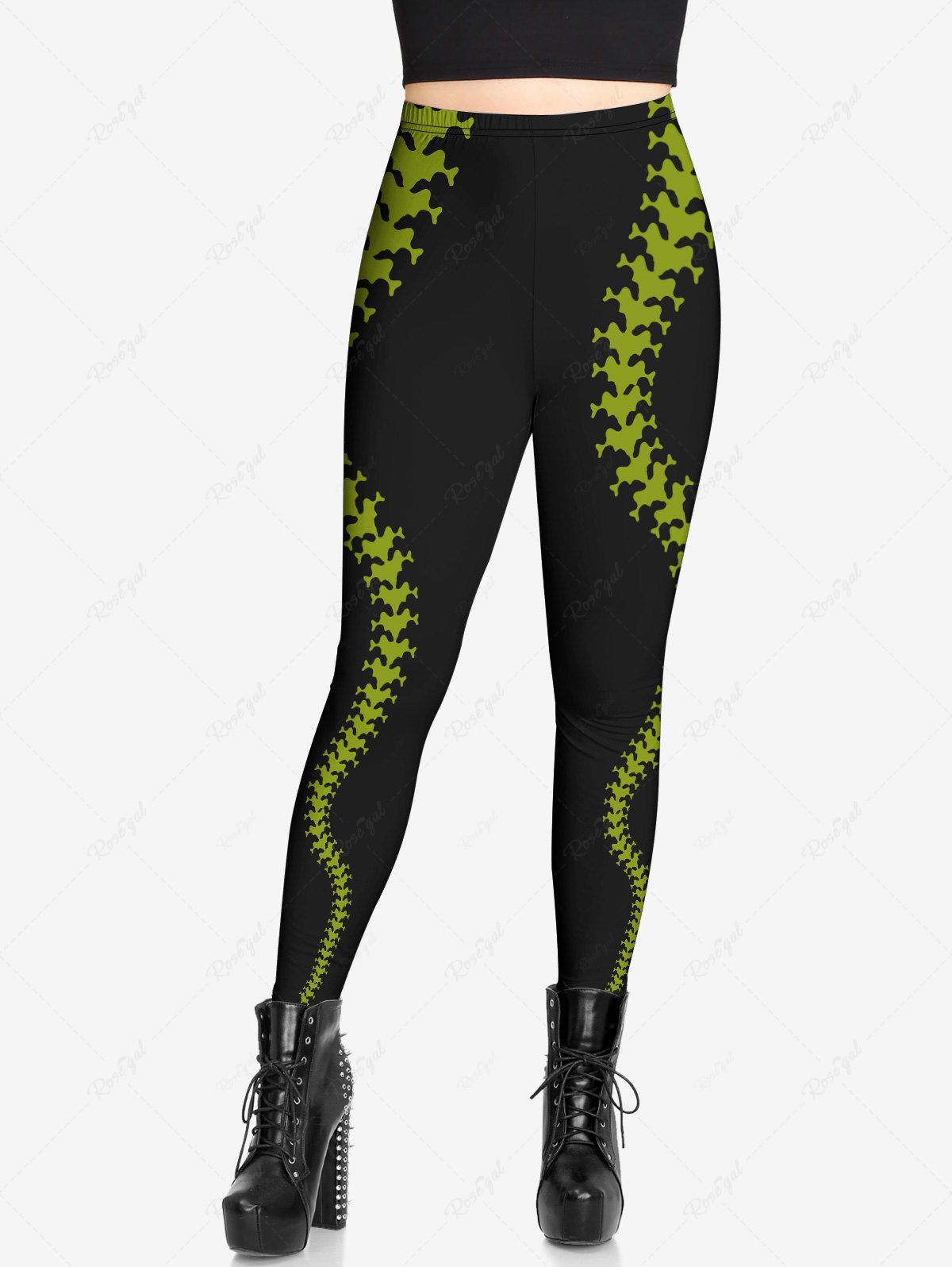 Gothic Plus Size Heart Skeleton Snake Print Skinny Leggings